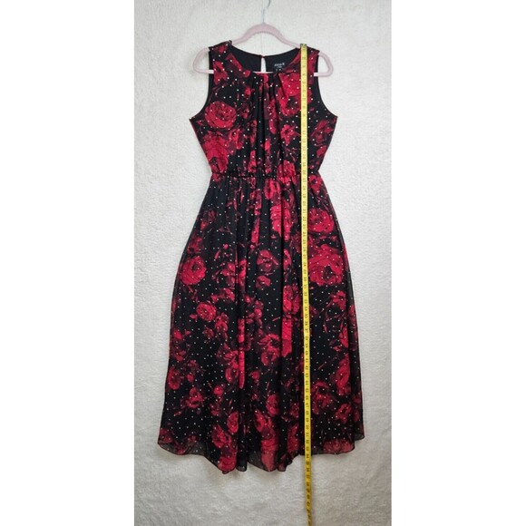 AlexaB Women Dress 10 Black Floral Print 100%Polyester Sleeveless Fit Flare Maxi - Picture 6 of 16